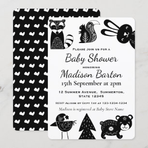 Cute Modern Nordic Woodland Animals Baby Shower Invitation