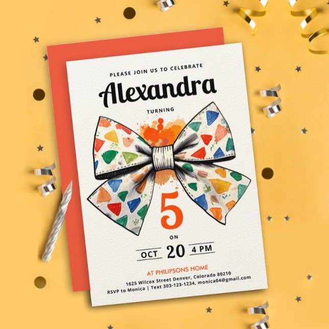 Cute Modern Orange Colourful Bow Party Watercolor Invitation (Creator Uploaded)