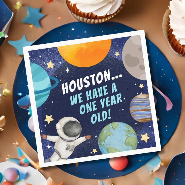 Cute Modern Outer Space 1st Birthday Party Napkin (Creator Uploaded)