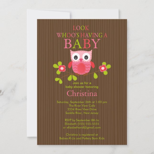 Cute Modern Owl Baby Shower Invitations (Front)