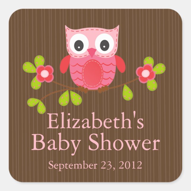 Cute Modern Owl Baby Shower Square Sticker (Front)