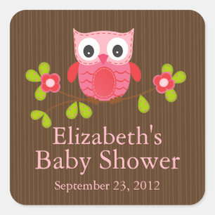 Cute Modern Owl Baby Shower Square Sticker