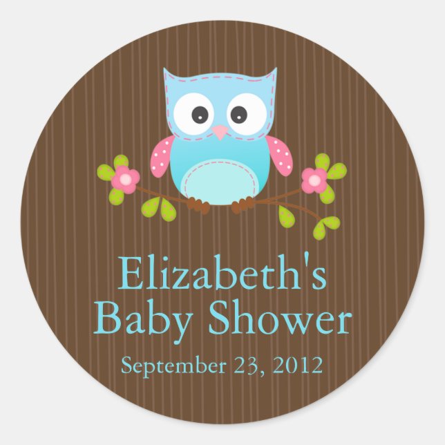Cute Modern Owl Baby Shower Square Sticker (Front)