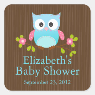 Cute Modern Owl Baby Shower Square Sticker