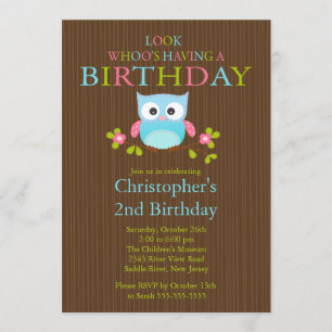 Cute Modern Owl Birthday Party Invitations