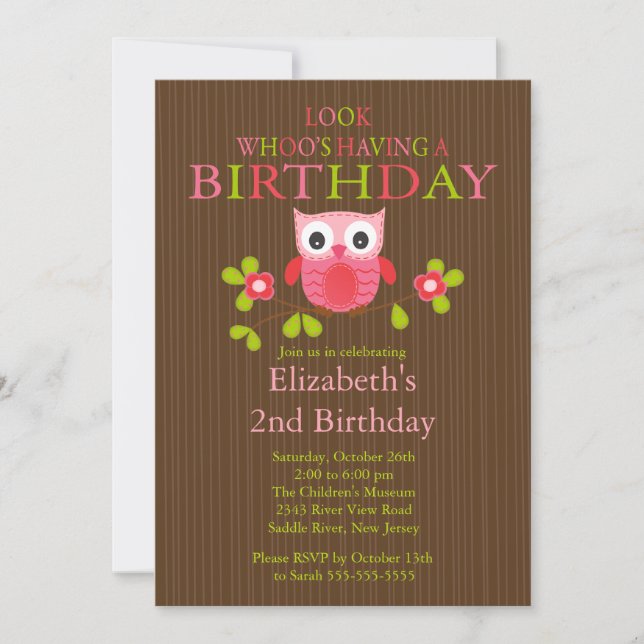 Cute Modern Owl Birthday Party Invitations (Front)