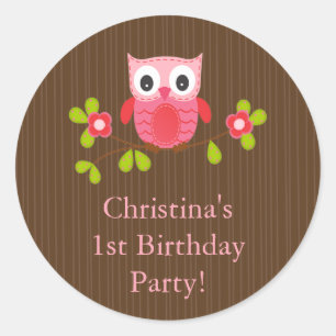 Cute Modern Owl Birthday Party Stickers
