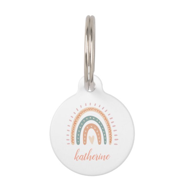 Cute Modern Pastel Boho Rainbow Pet Tag (Front)