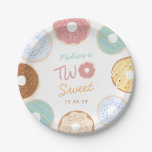 Cute Modern Pastel Doughnut Two Sweet Birthday Paper Plate