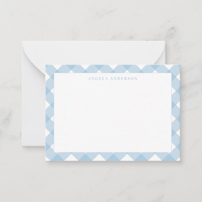Cute Modern Pastel Light Blue Gingham Plaid Check Card (Front)
