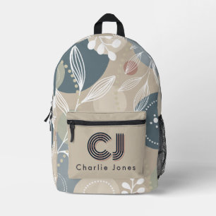 Cute Modern Pastel Navy Custom Monogram Printed Backpack