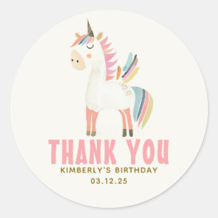 Cute Modern Pastel Unicorn Thank You Classic Round Sticker