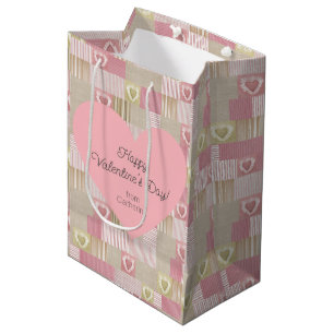 Cute Modern Patchwork Pink Heart  Medium Gift Bag