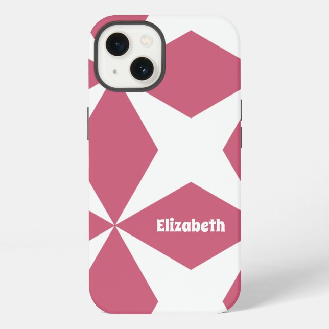 Cute Modern Pattern Monogram Name Girly Pink  iPhone Case (Back)