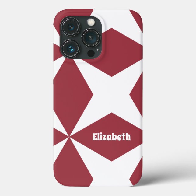 Cute Modern Pattern Monogram Name Trendy Red White Case-Mate iPhone Case (Back)