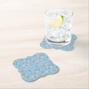 Cute Modern Pattern Nature Floral Blue Vintage Paper Coaster