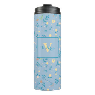 Cute Modern Pattern Nature Floral Blue Vintage Thermal Tumbler