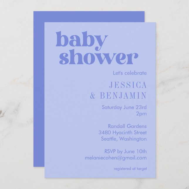Cute Modern Periwinkle Purple Baby Shower Invitation (Front/Back)