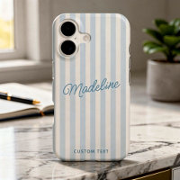 Cute Modern Personalised Coastal Blue Striped