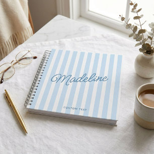 Cute Modern Personalised Coastal Blue Striped Notebook