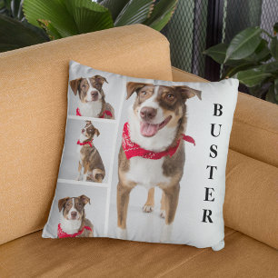 Cute Modern Pet Photo Collage & Name Throw Pillow