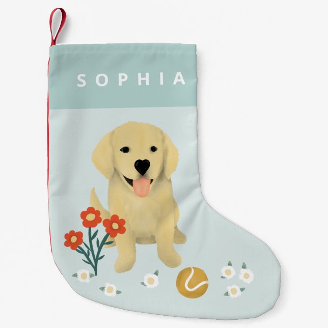 Cute Modern Pets Golden Retriever Dog Small Christmas Stocking (Front)