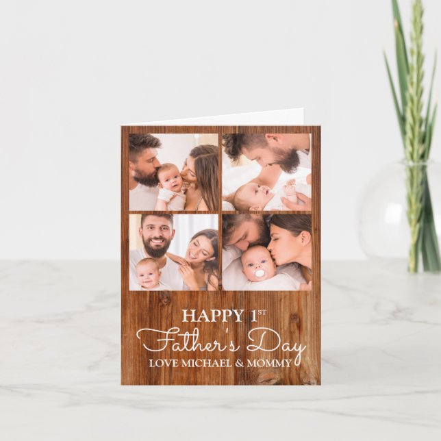 Cute Modern Photo Collage Happy First Fathers Day Card (Front)