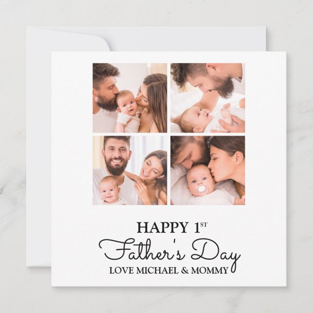 Cute Modern Photo Collage Happy First Fathers Day Card (Front)