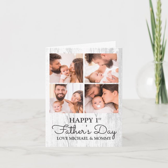 Cute Modern Photo Collage Happy First Fathers Day Card (Front)