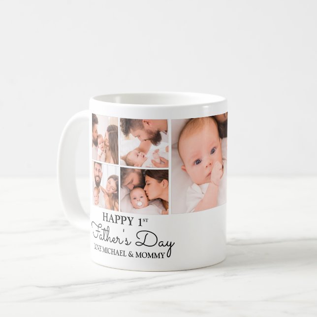 Cute Modern Photo Collage Happy First Fathers Day Coffee Mug (Front Left)