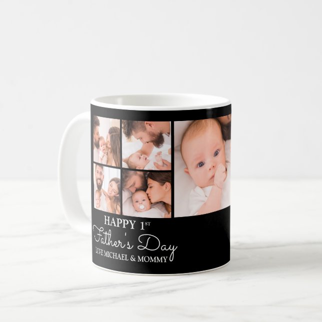 Cute Modern Photo Collage Happy First Fathers Day Coffee Mug (Front Left)