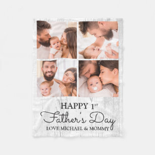 Cute Modern Photo Collage Happy First Fathers Day Fleece Blanket