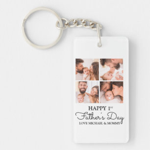 Cute Modern Photo Collage Happy First Fathers Day Key Ring