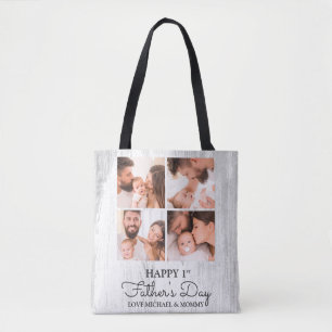 Cute Modern Photo Collage Happy First Fathers Day Tote Bag