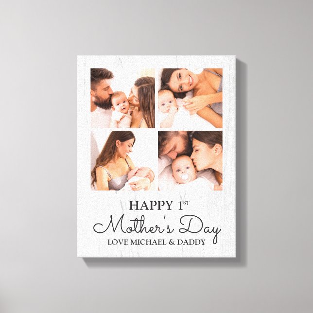 Cute Modern Photo Collage Happy First Mothers Day Canvas Print (Front)