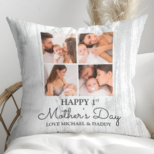 Cute Modern Photo Collage Happy First Mothers Day Cushion