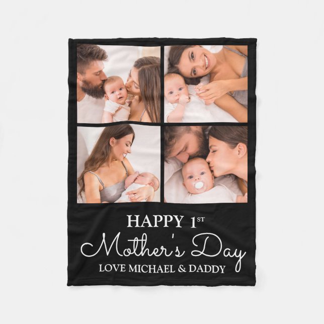 Cute Modern Photo Collage Happy First Mothers Day Fleece Blanket (Front)
