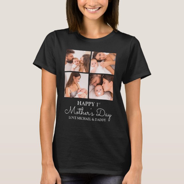 Cute Modern Photo Collage Happy First Mothers Day T-Shirt (Front)
