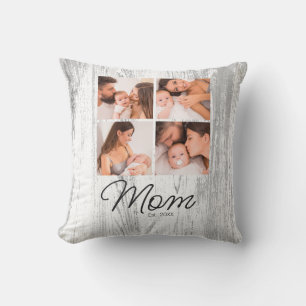 Cute Modern Photo Collage Mom Est Established Cushion