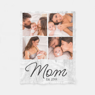 Cute Modern Photo Collage Mom Established Fleece Blanket