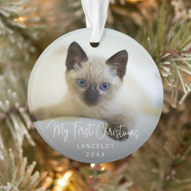 Cute Modern Photo Kitten Cat First Christmas Ornament (Tree)