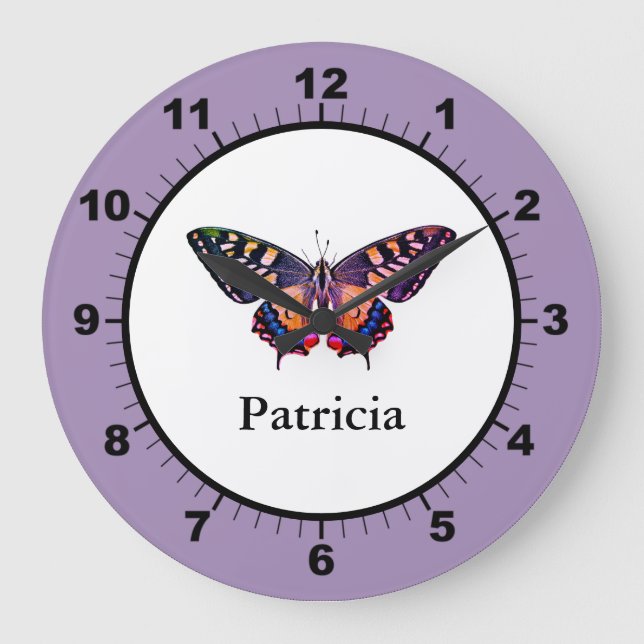 Cute Modern Photography Butterfly Add Name Large Clock (Front)