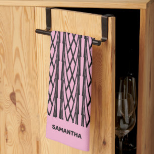 Cute Modern Pink and Black Pattern Tea Towel