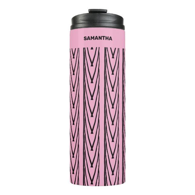 Cute Modern Pink and Black Pattern Thermal Tumbler (Front)