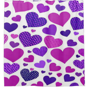 Cute modern pink and purple hearts  shower curtain