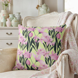Cute Modern Pink and Yellow Floral Pattern Cushion