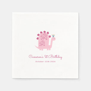 Cute Modern Pink Dinosaur 1st Birthday  Napkin