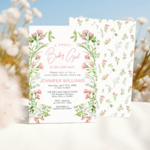 Cute Modern Pink Floral Baby Girl Shower Invitation
