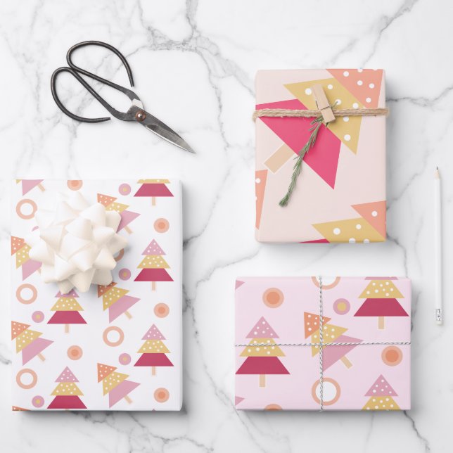 Cute Modern Pink Holiday  Wrapping Paper Sheet (Front)