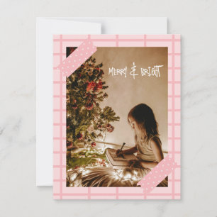 Cute Modern Pink Merry and Bright Christmas Photo Holiday Card